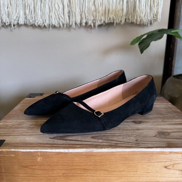 J. Crew Gwen Black Genuine Suede Pointy Toe Mary Jane Ballet Flats Size 9.5 - Picture 1 of 14